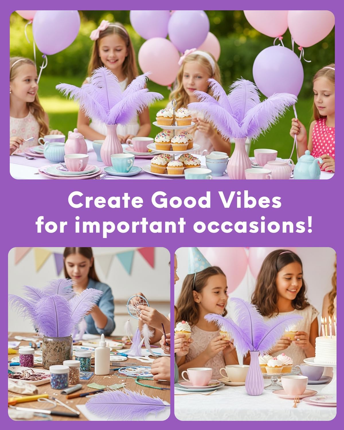 NEWONG 30pcs Light Purple Ostrich Feathers Natural Bulk 8-10in（20-25cm） Vase Craft Wedding Home Party Centerpieces Christmas Day Decoration