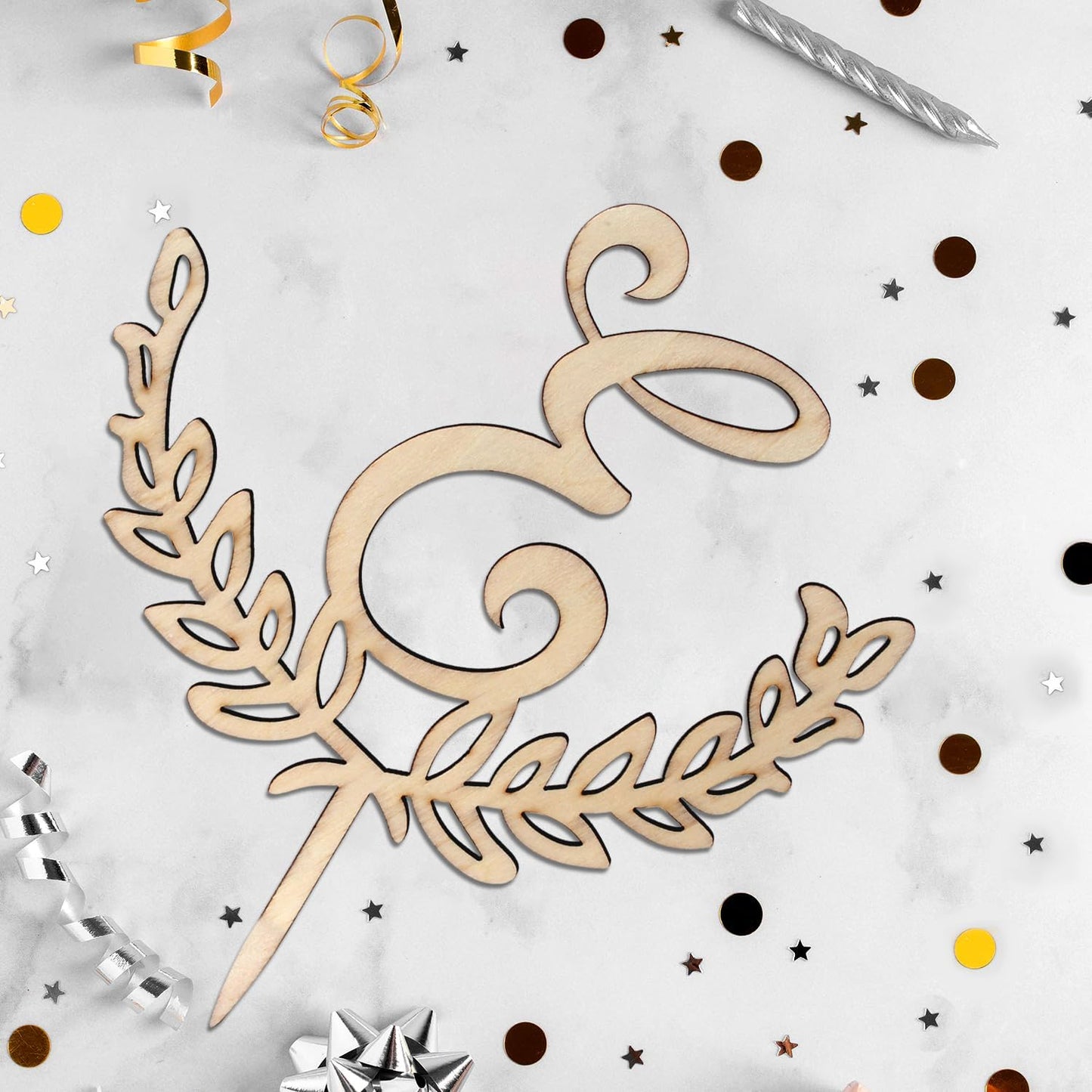 LINGTEER Personalized Inital Letter E Wooden Cake Topper Perfect for Birthday Rustic Wedding Anniversary Party Keepsake Decoration