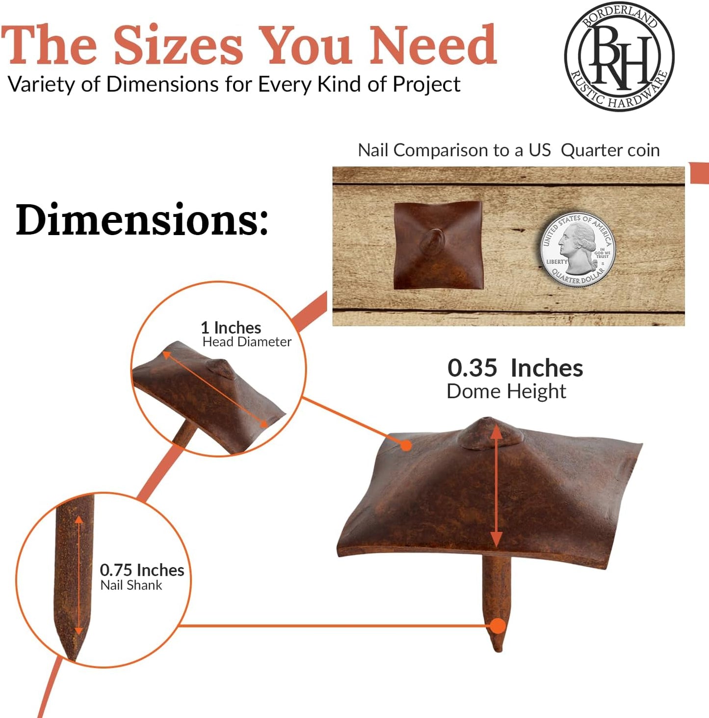 100 Pack 1" Square Head Iron Clavos Decorative Nails – Sealed Rusted – Handmade Rustic Square Fasteners for Farmhouse Shutters, Faux Wood, Barn Doors, Shutters, and Gates – Ornamental Wood Accent