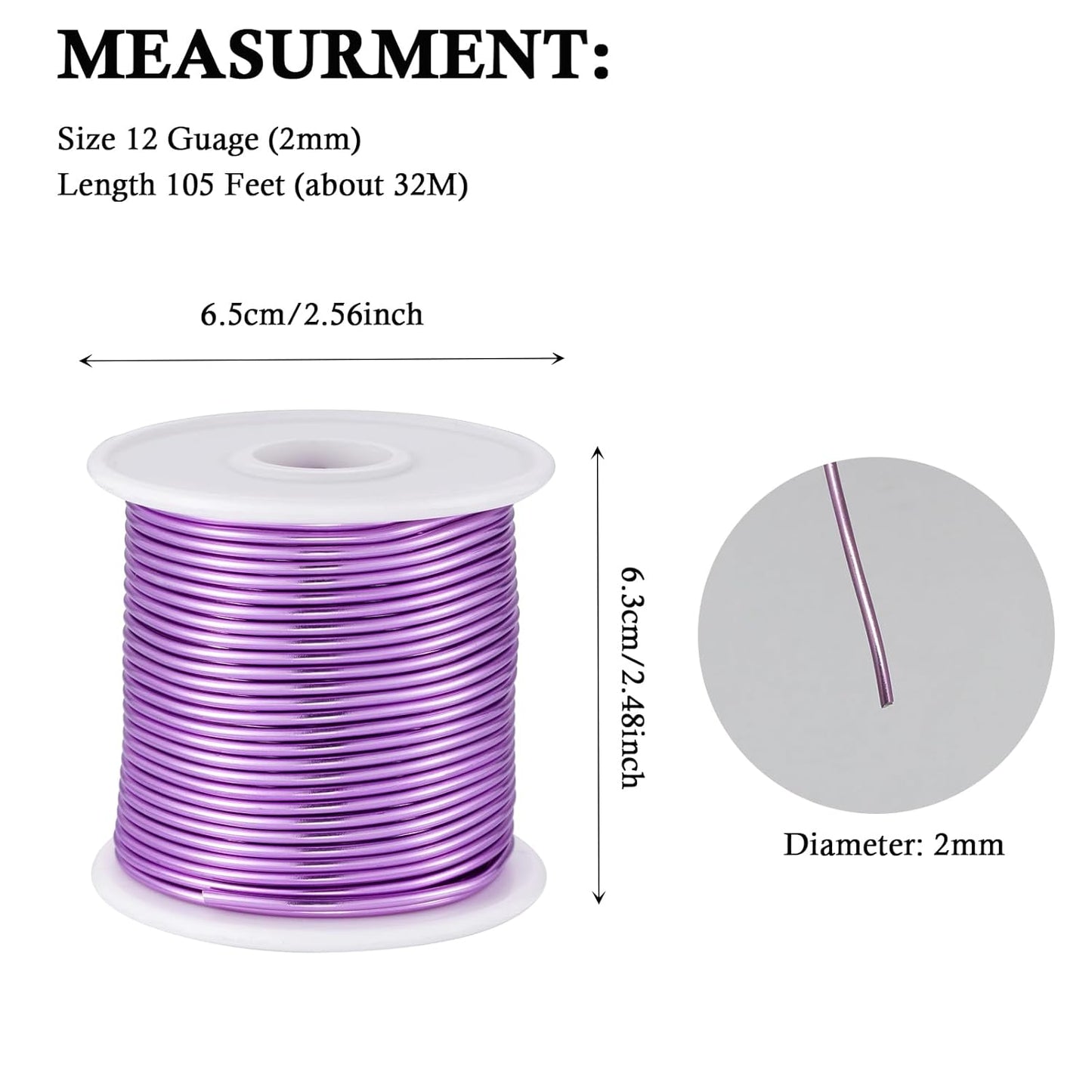 12 Gauge Light Purple Aluminum Craft Wire (105FT) - Anodized for Jewelry Making, Beading Floral, Plant Gardening, Sculpting & Modeling Craft Wire (Light Purple #22, 2mm)