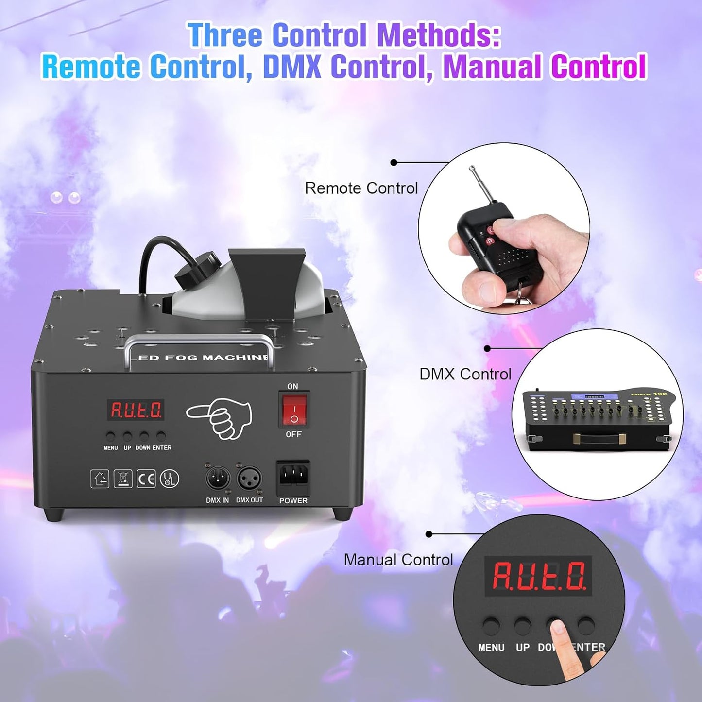 2000W Professional Fog Machine Dual Nozzle with 16 RGB LED, DMX Control Adjustable Smoke Direction, 2.5L Tank LCD Display 30000CFM for Halloween Christmas Stage DJ Party Club Events-8PC
