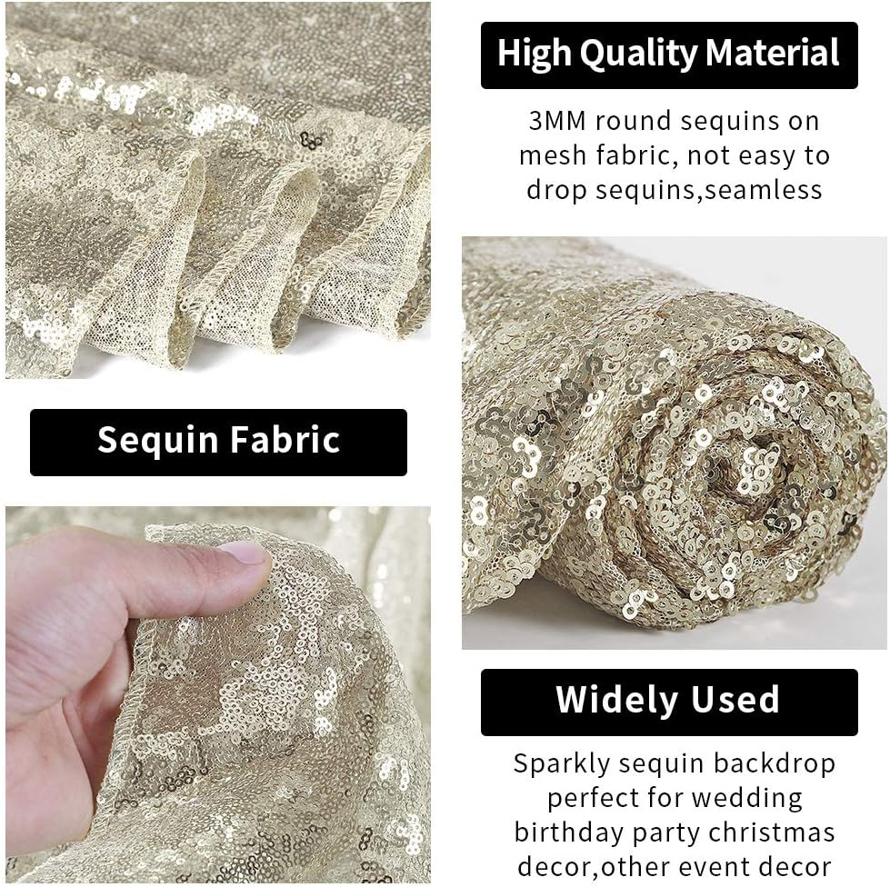 Hahuho Champagne Sequin Backdrop Curtain, 2PCS 2FTx8FT Glitter Backdrop Curtain for Parties, Christmas, Wedding, Party Decoration（2 Panels, 2FT x 8FT, Champagne