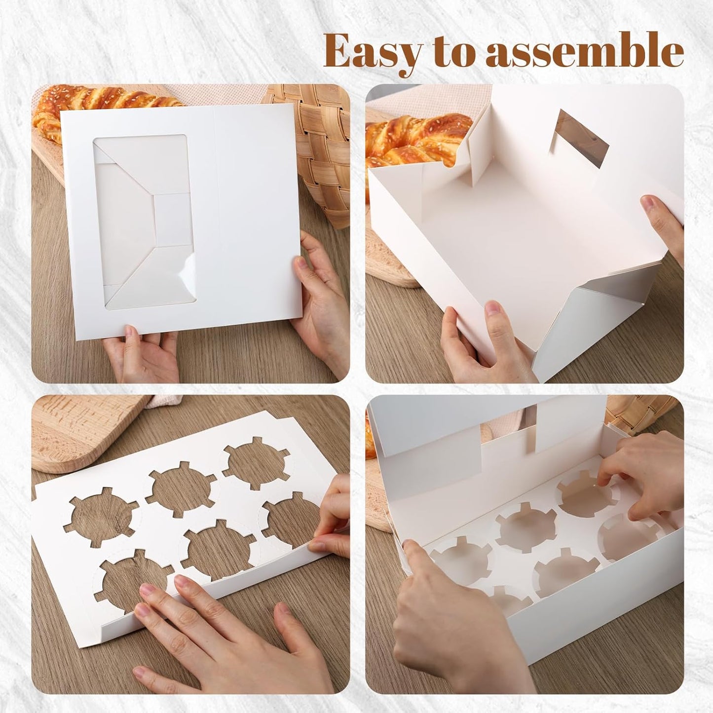 HANSGO 6 Count Cupcake Boxes,6PCS Cupcake Containers with Window White Pastry Boxes for Muffins Pastry Strawberry, Party Supplies 9.5x6.3x3.5 Inch