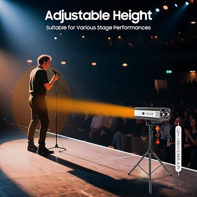 330W LED Stage Spotlight with Tripod, Professional Follow Light with 6 Colors & 3 Color Temperatures (5600K、6000K、3200K), Theater Lights DJ Lighting for Wedding Party, DJ Show, Theater (330, Watts)