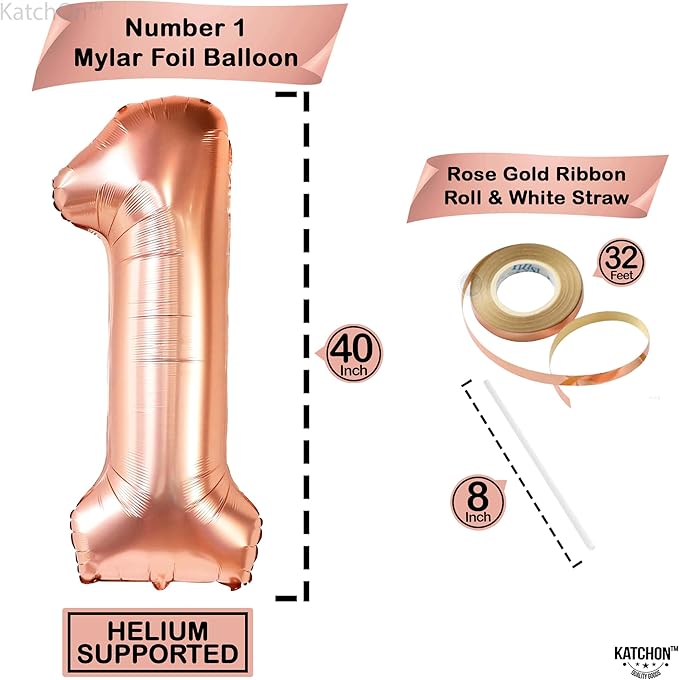 KatchOn, Rose Gold 1 Balloons for 1st Birthday - 40 Inch | Peach Number 1 Balloon, One Sweet peach Birthday Decorations | Peach One Balloon | 1 balloon Number, Rose Gold 1st Anniversary Decorations