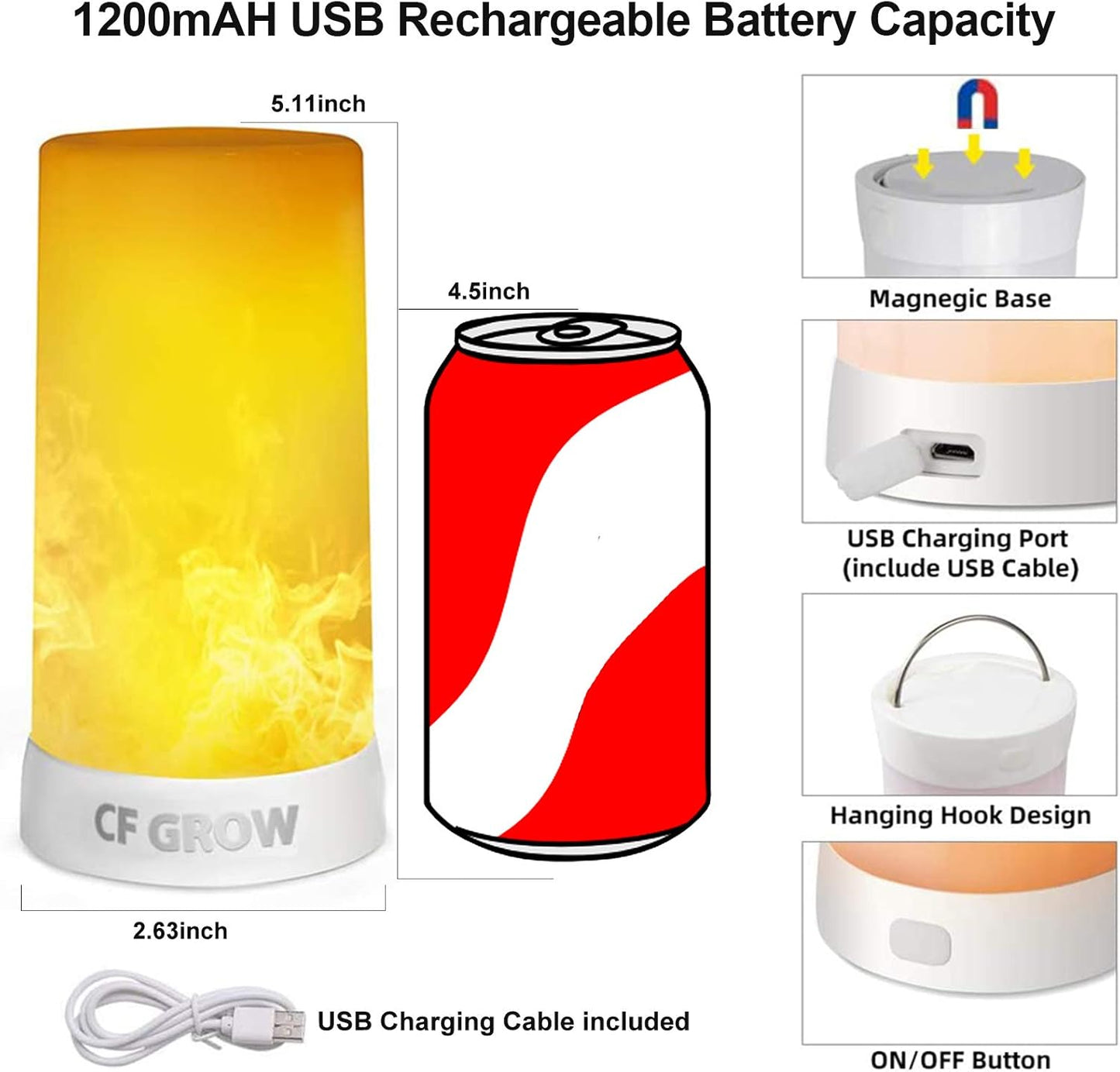 LED Flame Effect Fireplace Light with Remote & Timer, USB Rechargeable Battery Operated Flameless Candle Light for Room Party Bar Decor - 2 PCS