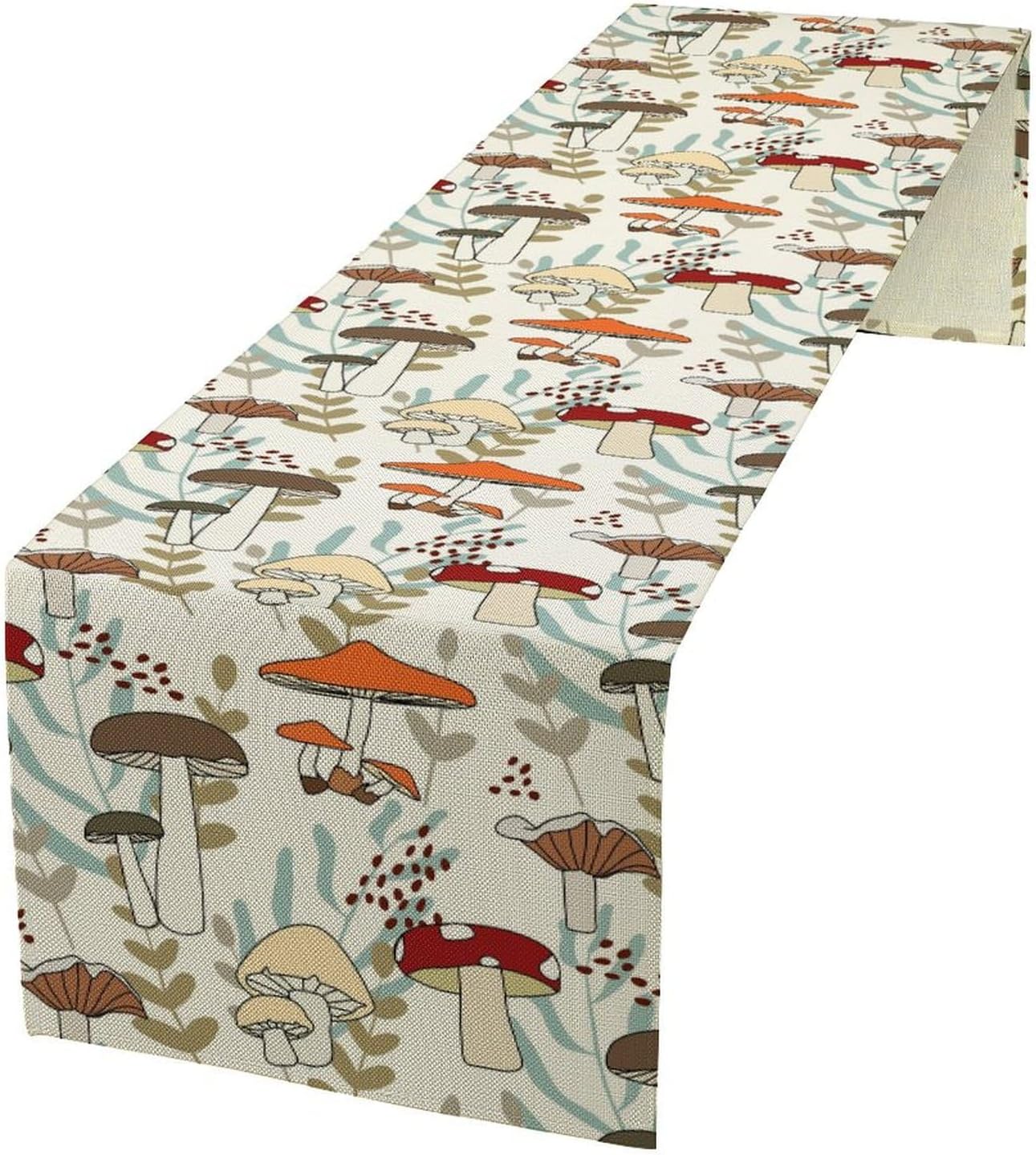 Mushroom Table Runner, Vintage Nature Plant Table Runner for Farmhouse Kitchen Dining Table Decoration for Home Party Decor 13x108 Inch