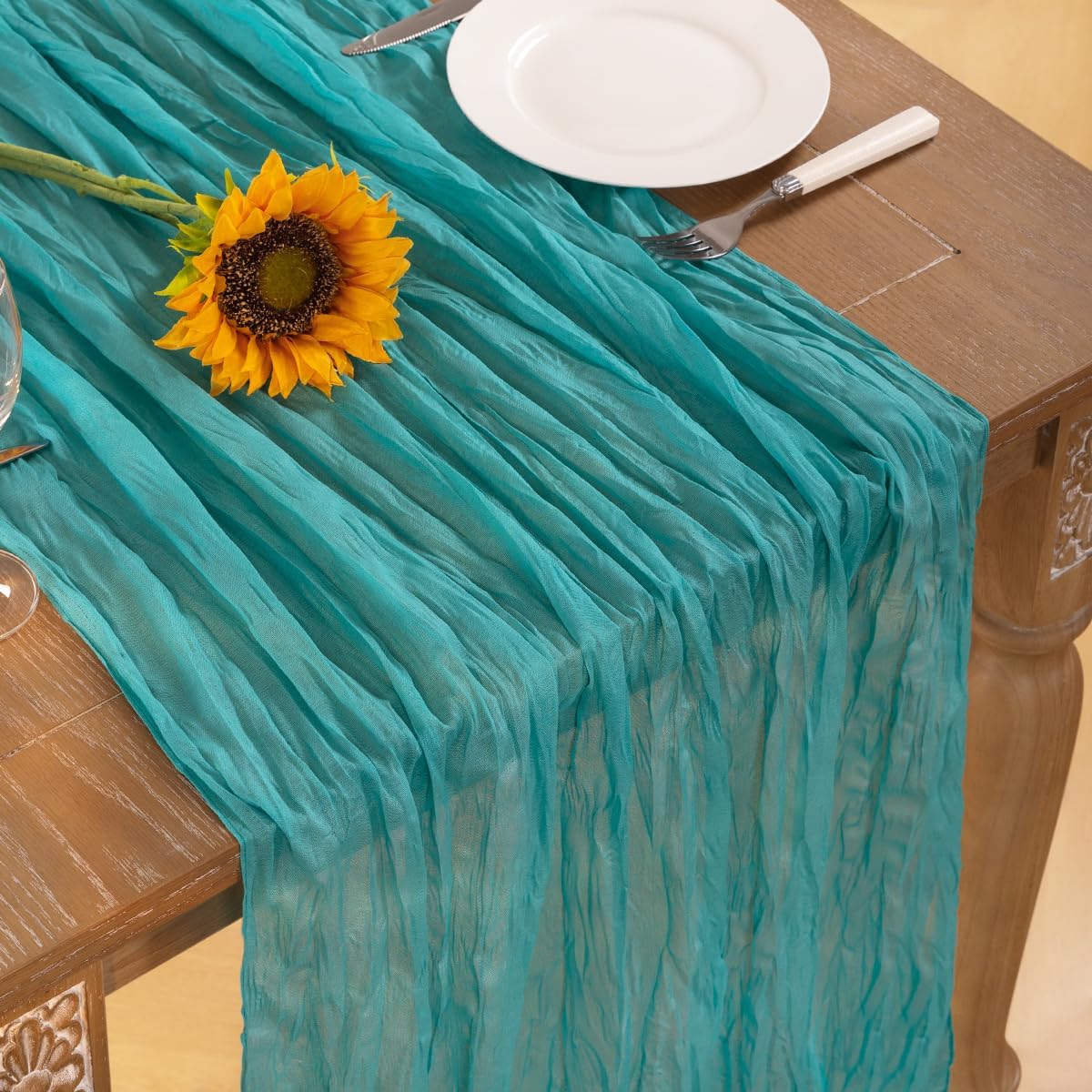 Teal Green Cheesecloth Table Runner Fall Table Runner Boho Gauze 120 Inches Turquoise Cheese Cloth Fall Table Decorations for Thanksgiving Wedding Bridal Baby Shower Tea Party Decor