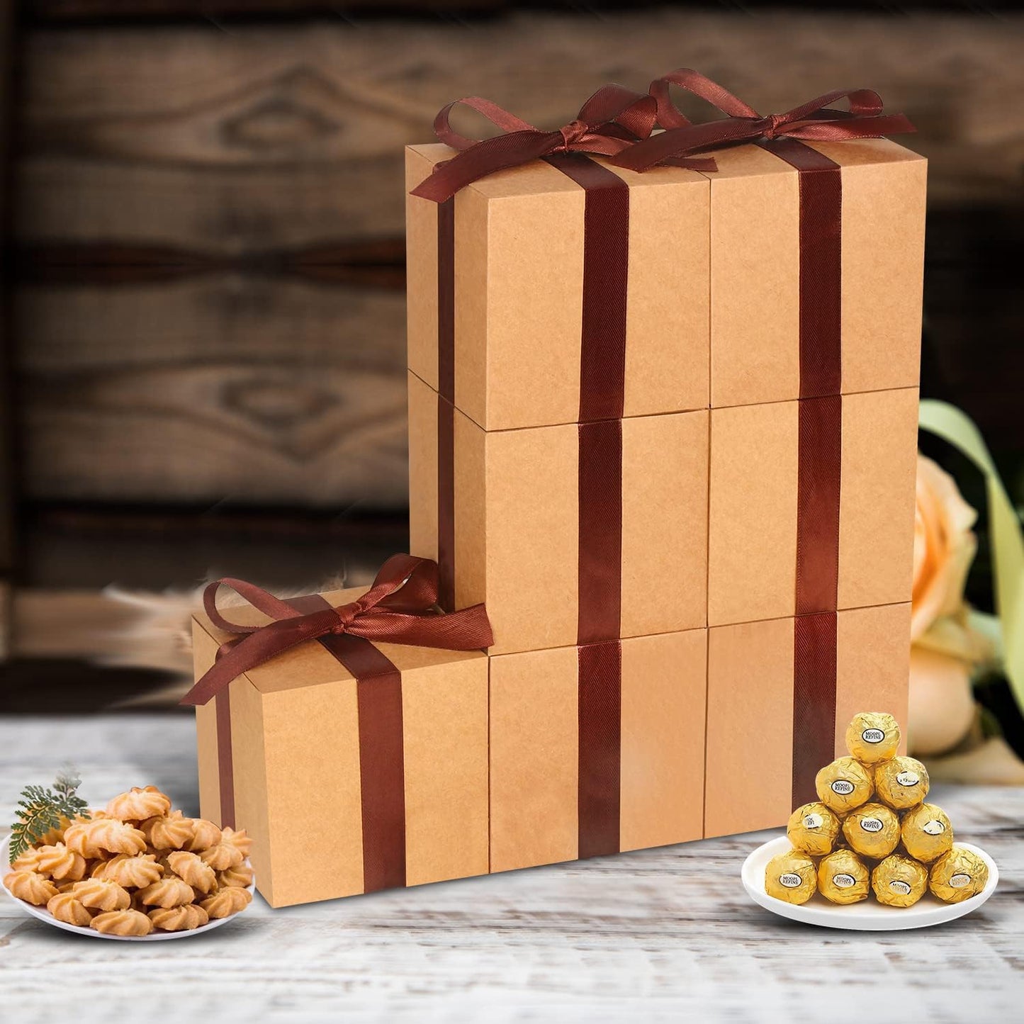 100 Pack Small Gift Boxes, 2x2x2 Inches Favor Boxes Brown Paper Gift Boxes with Lids for Presents, Crafting, Cupcake Boxes, Gifts, Candy Boxes for Wedding Party Bridal Shower Baby Shower Favors