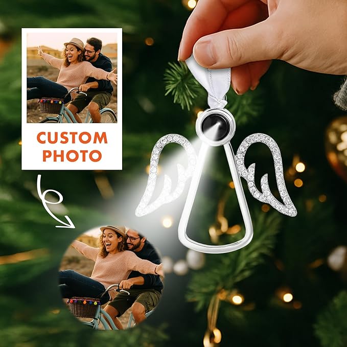 Custom Picture Ornaments, Personalized Christmas Ornaments with Photo Inside, Personalized Angel Ornament, Christmas Home Decor for Xmas Party, Memorial Christmas Ornament (Angel)