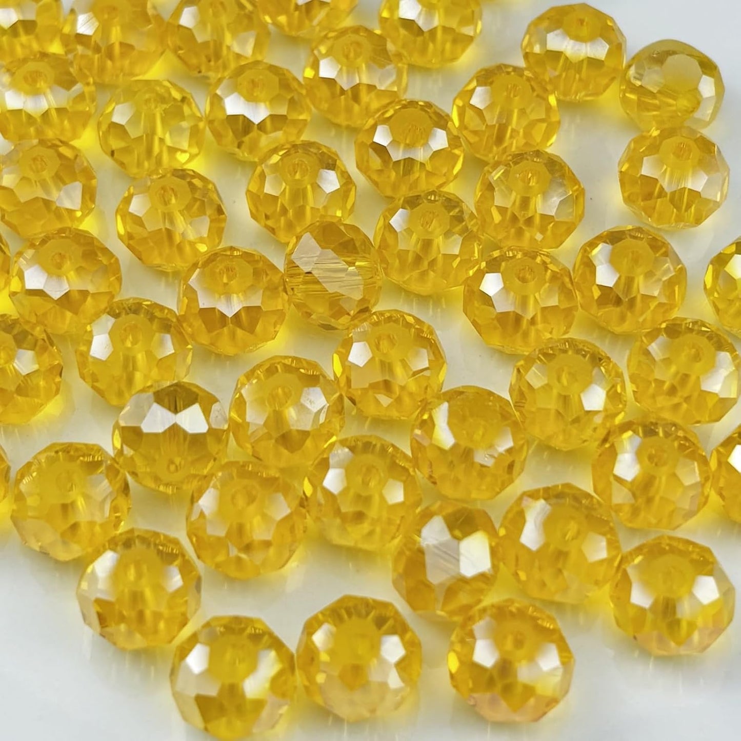 50pcs 10mm Crystal Glass Beads for Crafts Faceted Rondelle Glass Beads for Jewelry Making Crystal Spacer Beads for Necklaces Bracelets Earrings DIY Craft(Gold Yellow AB)