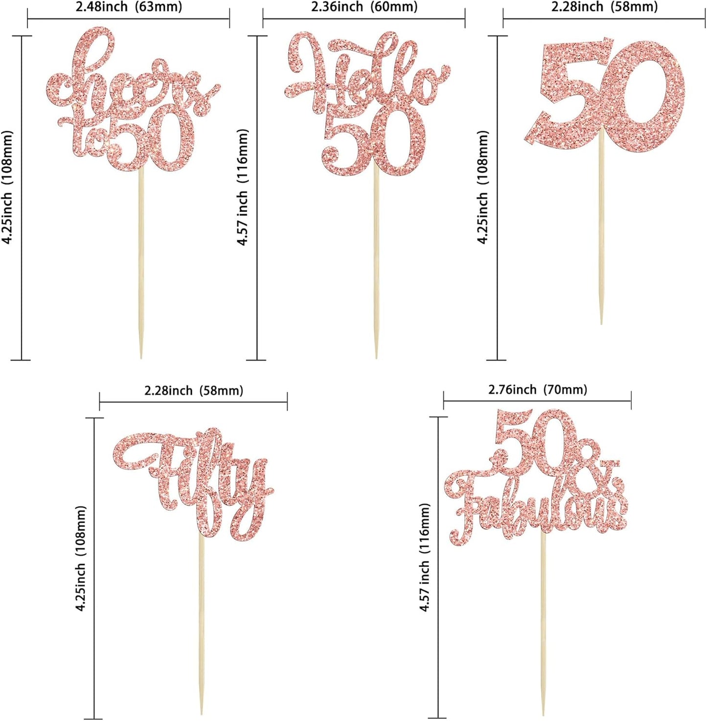 30Pcs Happy 50th Birthday Cupcake Toppers Rose Gold Glitter Fifty Cheers to 50 Years Old Birthday Cupcake Picks for 50th Birthday Anniversary Party Cake Decorations Supplies