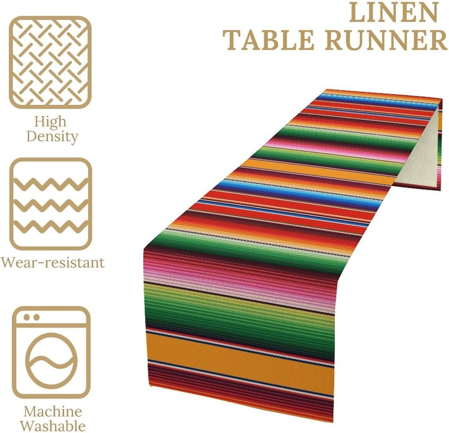 Mexican Table Runner,Colorful Stripe Art Table Runner for Kitchen Dining Table Home Party Decoration 13x108 Inch