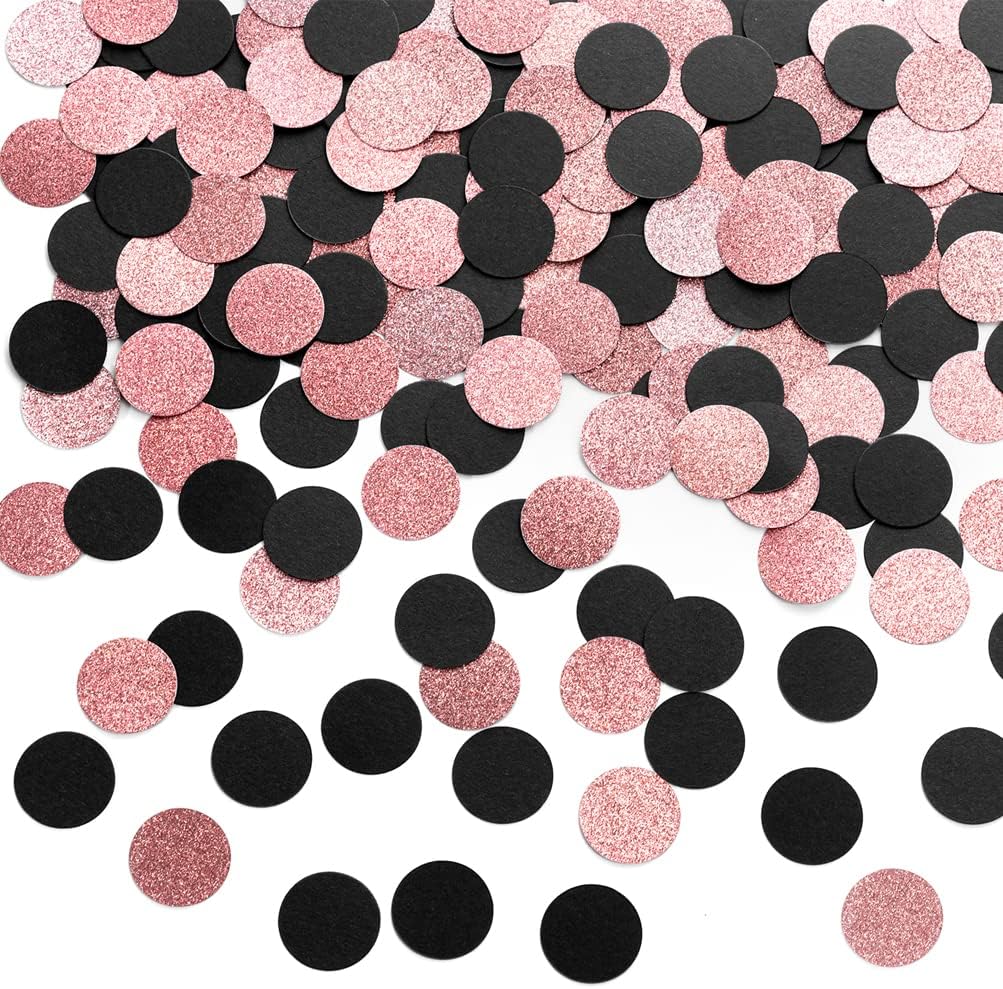 Rose Gold Glitter and Black Confetti Table Decoration for Valentine's Day Bachelor Birthday Engagement Theme Party,1.2 inch in Diameter,200 Counts