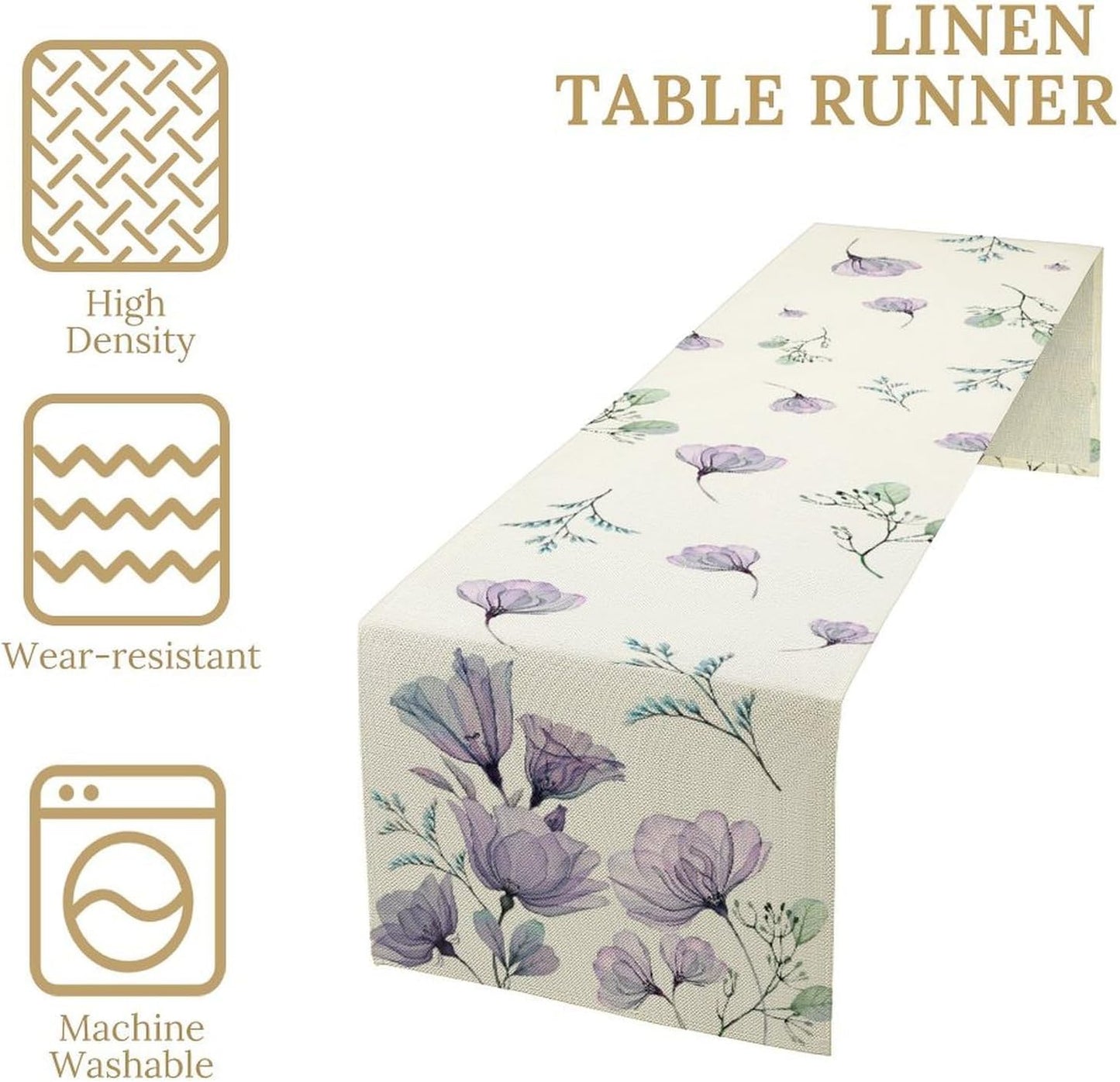 Poppy Flower Table Runner, Watercolor Purple Floral Leaves Seasonal Spring Summer Table Runner for Kitchen Dinning Table Runner Decor Home Wedding Party Holiday, 13x36 Inch