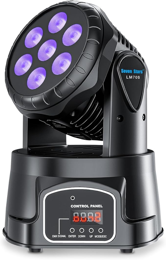 Seven Stars 60W Moving Head DJ Lights, RGBW Stage Lights, DMX512 DJ Lighting 9/16 Channel, Professional Spotlight for Parties, Bars, Disco, Church, Club, Halloween