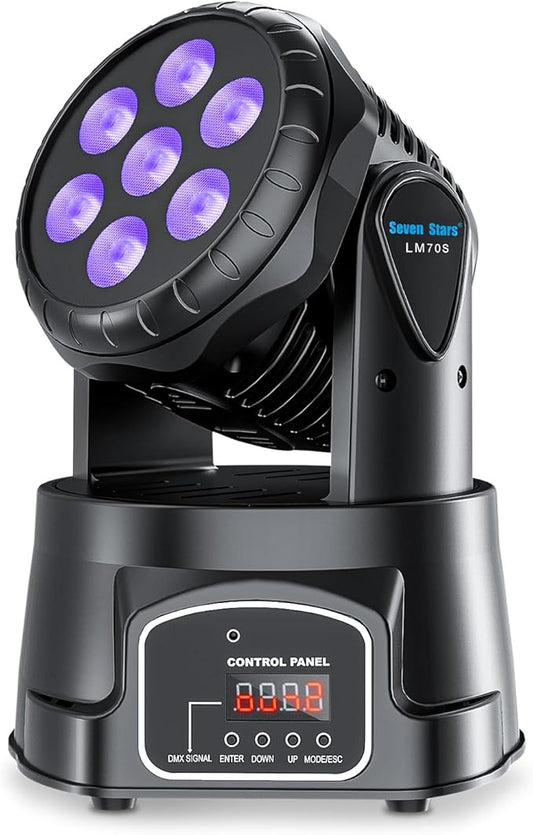 Seven Stars 60W Moving Head DJ Lights, RGBW Stage Lights, DMX512 DJ Lighting 9/16 Channel, Professional Spotlight for Parties, Bars, Disco, Church, Club, Halloween