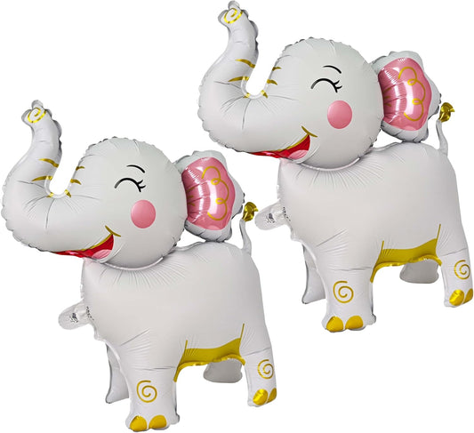 2PCS Matte self-standing elephant animal balloon 3D Jungle Large Elephant Foil Balloons For Kids safari themed birthday party gender indication baby shower Decor supplies white