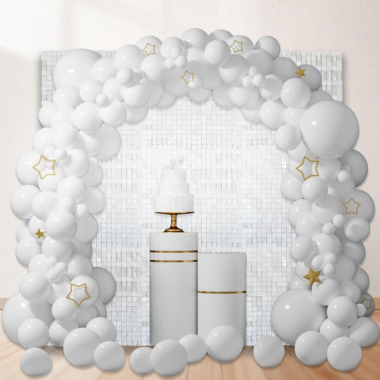 24PCS White Shimmer Wall Backdrop, Square Sequin Photo Backdrops Panel, Glitter Wall Background for Birthdays, Weddings, Christmas, Engagements, Disco Bachelorette Party Decoration (4FTx6FT)