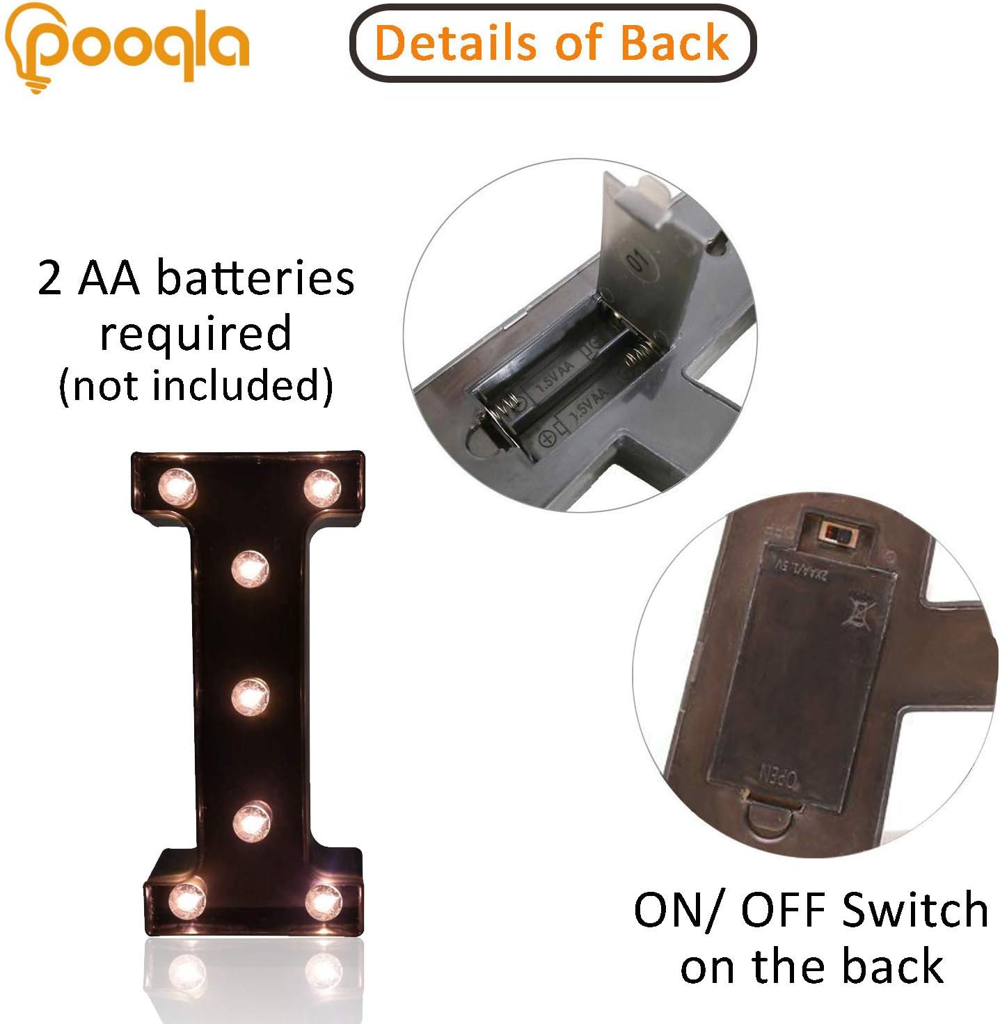 Pooqla Decorative LEDs Illuminated Letter Marquee Sign - Alphabet Marquee Letters with Lights for Wedding Birthday Party Christmas Night Lights Lamp Home Bar Decoration I, Black