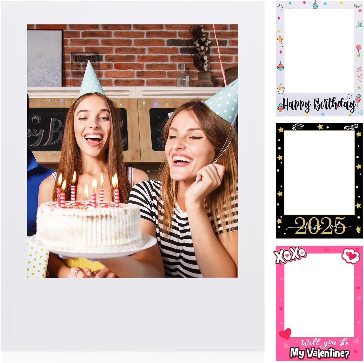 32 x 24 Inch Large Blank DIY Photo Booth Props Picture Frame Party Frame DIY Photo Booth Props Selfie for Birthday, Graduation, Christmas Holiday Party (White,Vertical)