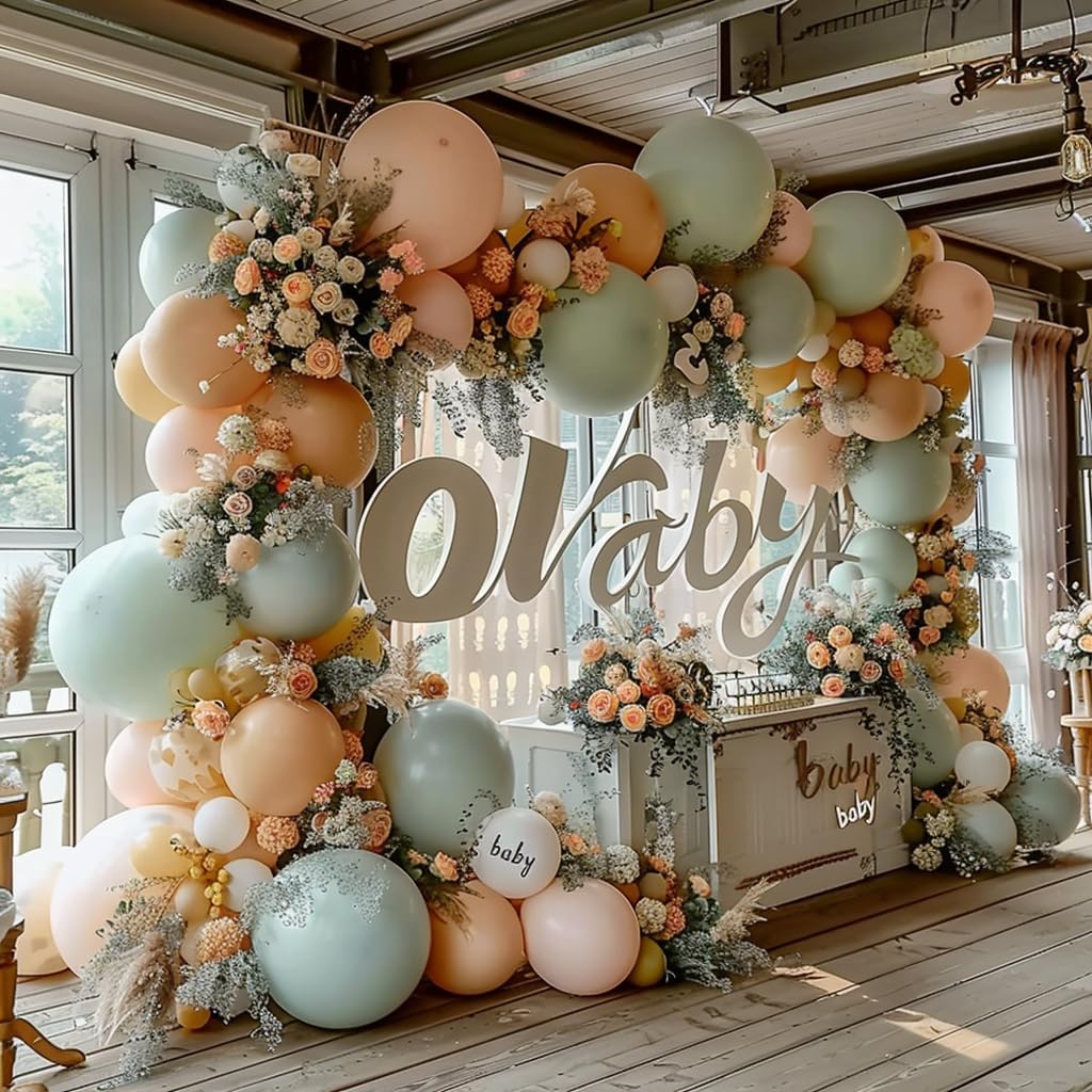 Pink and Dusty Green Balloons,50Pcs 12 Inch Brown Nude Boho White balloons Balloons, with Ribbon for Girls Women Birthday Baby Shower Wedding Tea Party Decorations