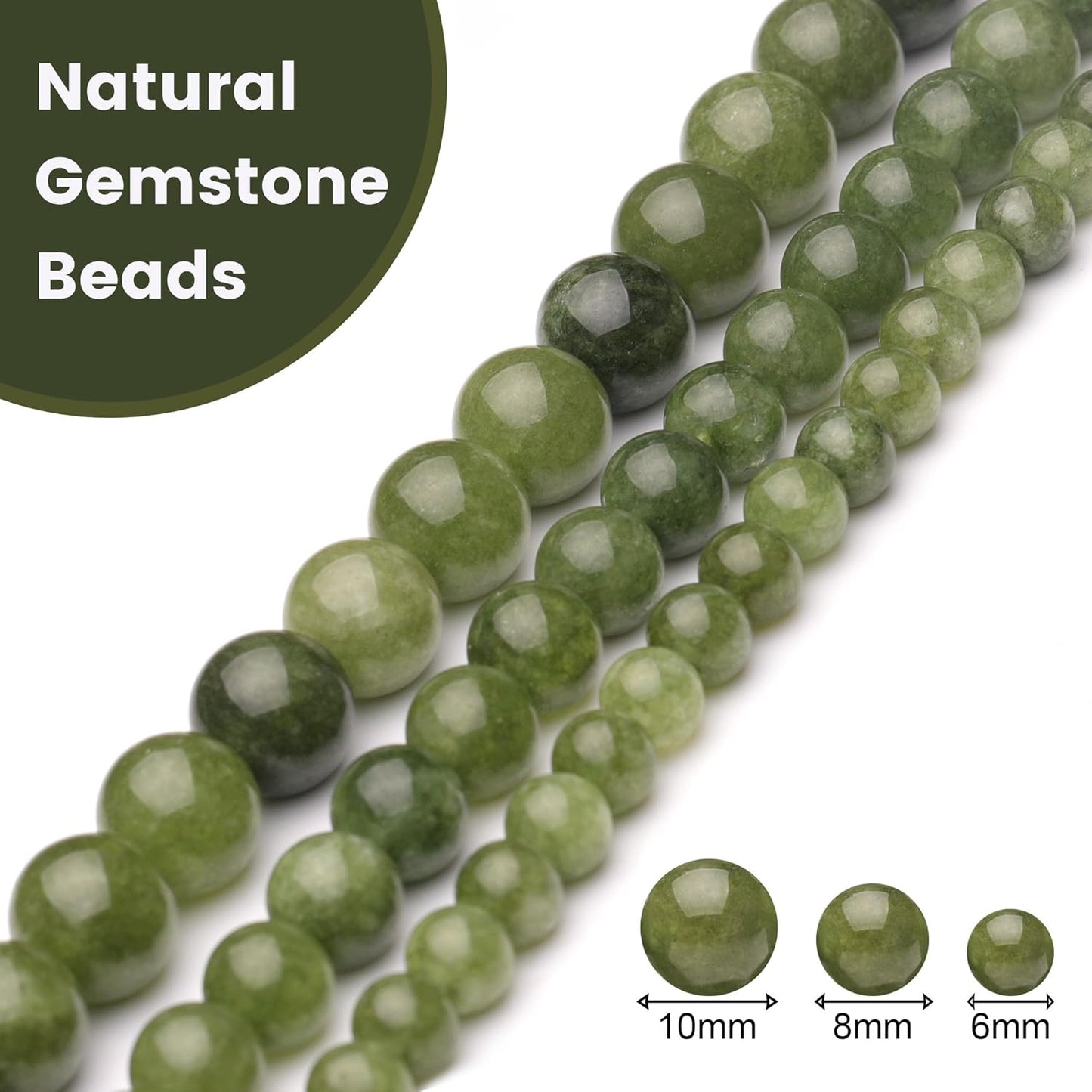 8mm Natural Stone Beads for Jewelry Making,Green Jade Polished Smooth Round Gemstone Beads for Bracelet Necklace 15 Inch