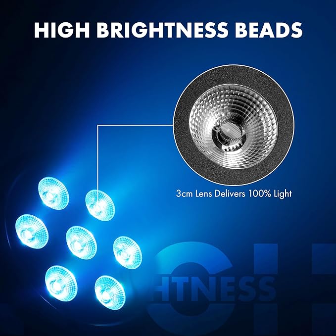 84W LED Par Can Lights, 6-in-1 RGBWA+UV Pro Led Stage Lighting with DMX512 & Remote, Pulse Change, Strobe, Sound Activation for Stage, Party, Wedding and DJ Events (2-Pack)