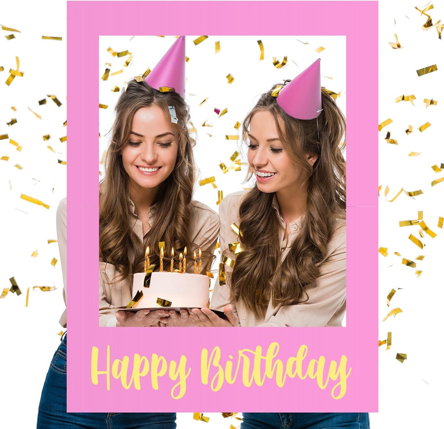 32 x 24 Inch Large Photo Booth Props Picture Frame Happy Birthday Party Frame DIY Cutouts Photo Booth Props Selfie for Party Supplies Favors(Pink Gold,Happy Birthday)
