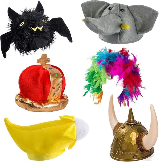 Funny Party Hats Photo Booth Props - Bulk Costume Hats - Adult Dress Up Hats - 6 Pc Assorted Set Multicoloured