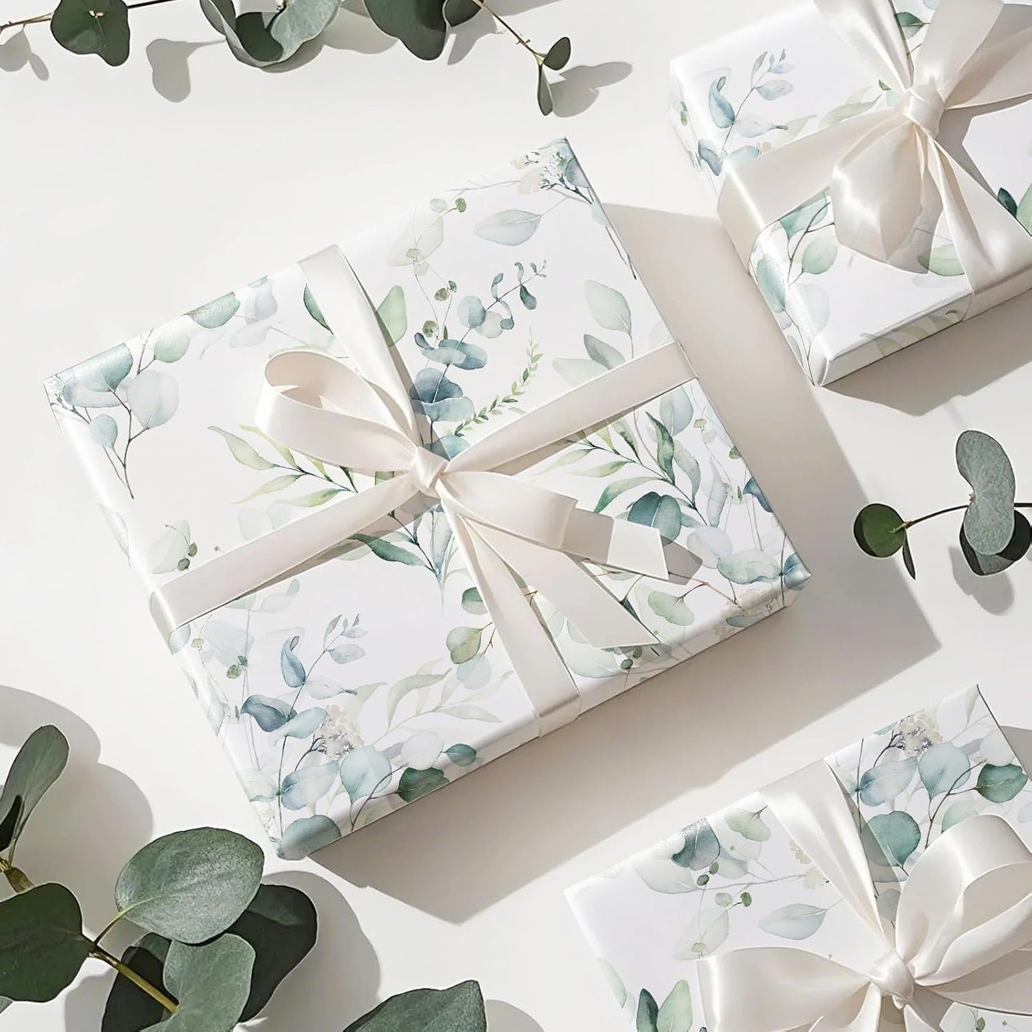 WRAPAHOLIC Eucalyptus Leaves Wrapping Paper Roll - Mini Roll - 17 Inch x 9.8 Feet - Eucalyptus Greenery Wrapping Paper Perfect for Birthday, Wedding, Bridal Shower
