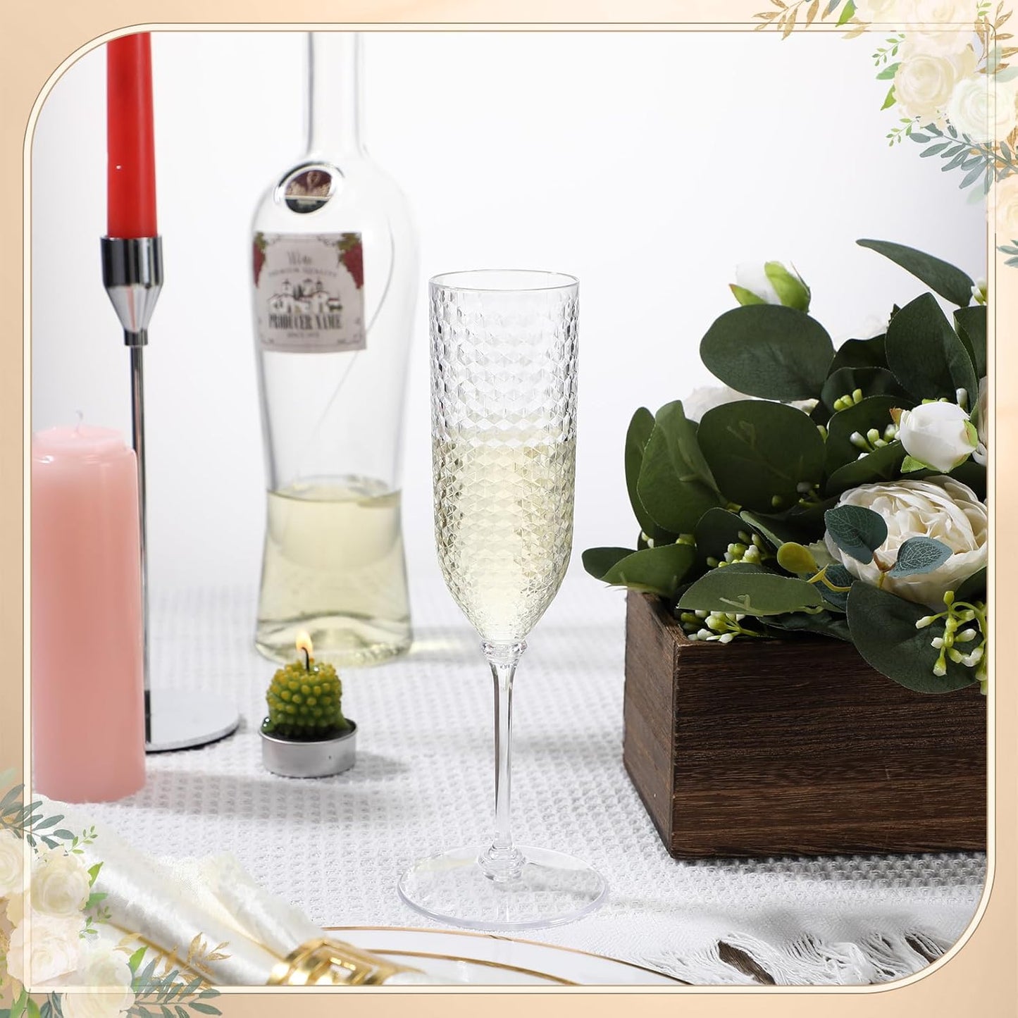 Remerry 48 Pack Detachable Plastic Champagne Flutes 5.5 oz Champagne Glasses Bulk Disposable Mimosa Glasses Reusable Wine Cups for Wedding Toasting Baby Shower Birthday Party New Years (Clear)