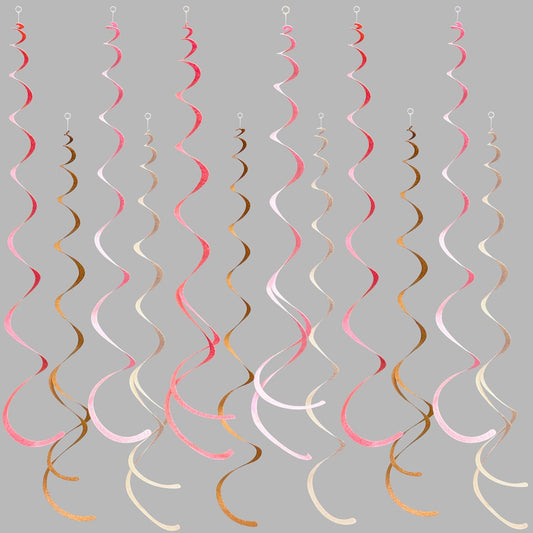 36 Pcs Boho Hanging Swirl Decorations Brown Blush Pink Felt Swirl Streamer Spiral Ceiling Garland for Birthday Engagement Baby Shower Bachelorette Wedding Bridal Shower Holiday Hen Party Supplies