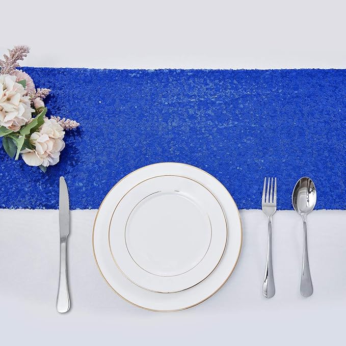 6 Packs 12 x 72 inches Royal Blue Sequin Table Runner, Glitter Runner for Birthday Party Supplies Decorations Wedding Bachelorette Holiday Celebration Bridal Shower Baby Shower
