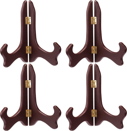 Tatuo 4 Packs Wooden Display Stand Decorative Plate Stands for Display Picture Frame Holder Easels(Red,5 Inch)