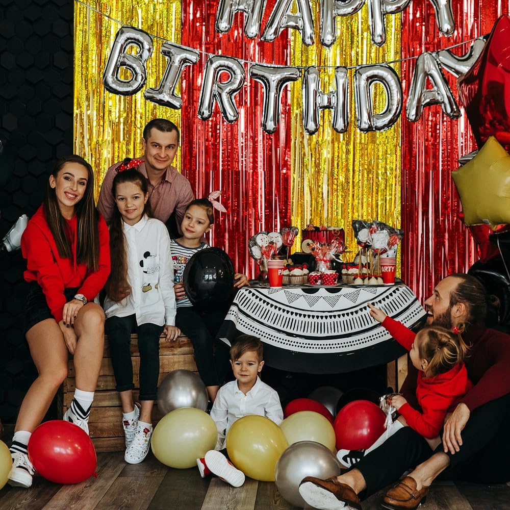 BEISHIDA 4 Pcs Red and Gold Party Streamers Fringe Foil Curtain Backdrop Tinsel Background Party Decoration for Door Wall Graduation Birthday Wedding Anniversary Christmas Party Decoration