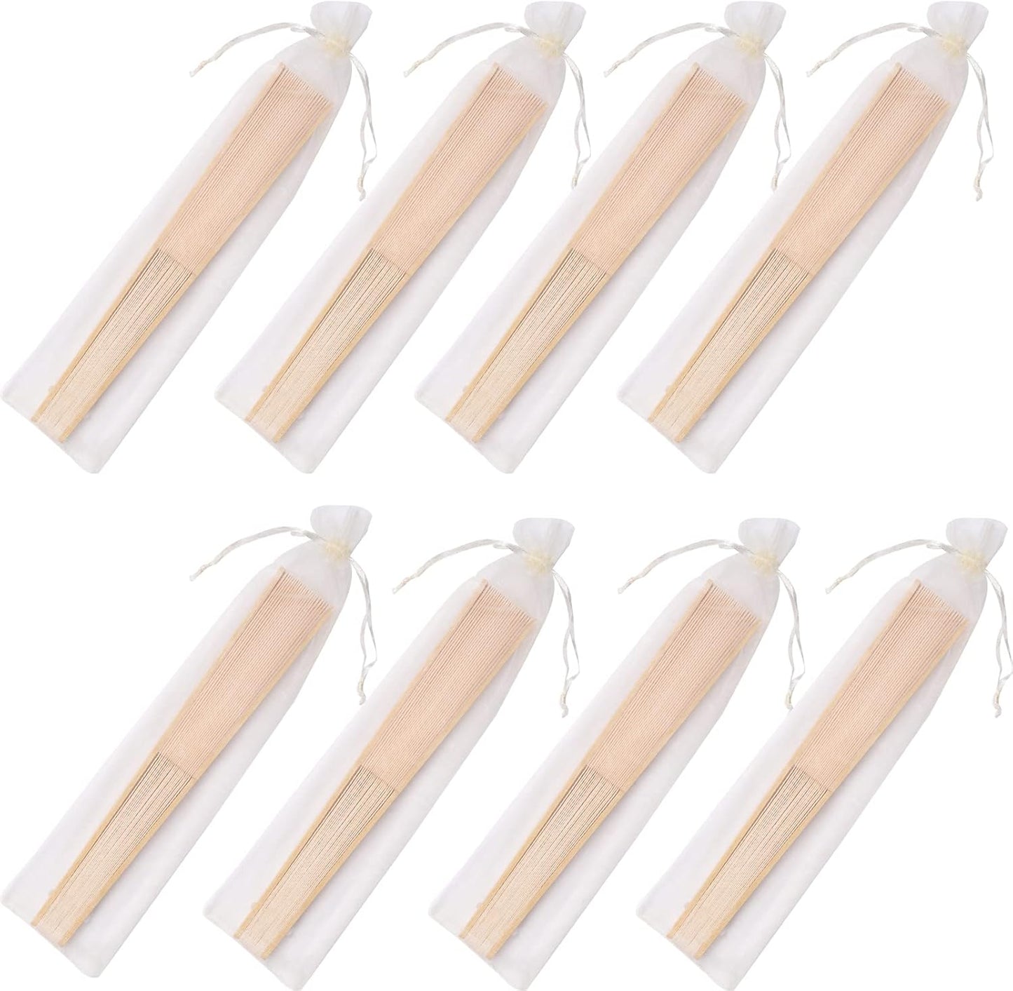 24pcs Imitated Silk Hand Fan Imitated Silk Fabric Bamboo Handheld Folded Fan Bridal Dancing Props Church Wedding Party Favors with Organza Bags (Cream)