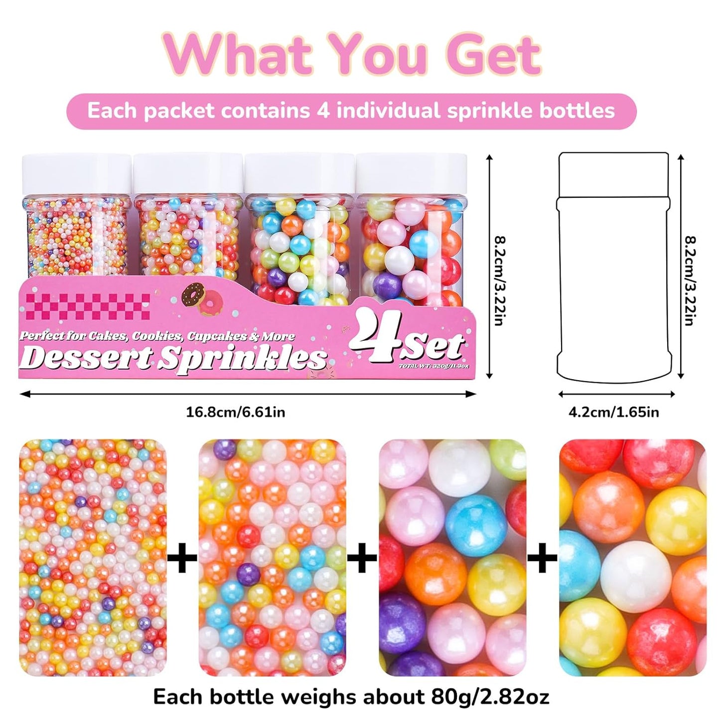 Colored Pearl Sprinkles for Cake Decorating, 11.3 Oz Edible Pearls Sugar Gift Box Set for Baking Cookie Ice Cream Cupcake Toppings