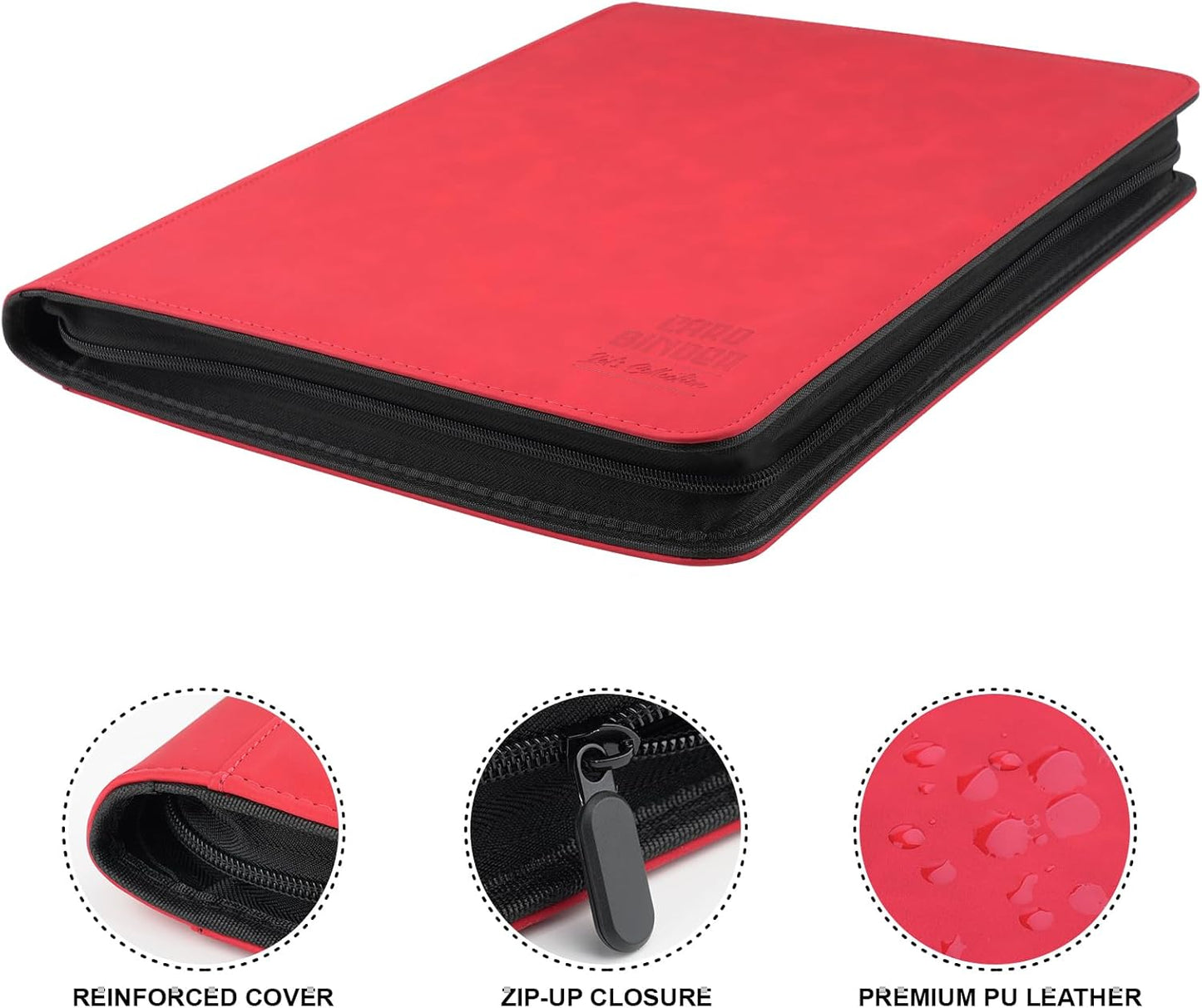 Toploader Binder with 9-Pocket Pages, Holds 288 "3×4" Rigid Toploader Hard Cases, Card Holder for Collectible Cards or Sports Cards, Durable Sleeves for Storage & Display (Red)