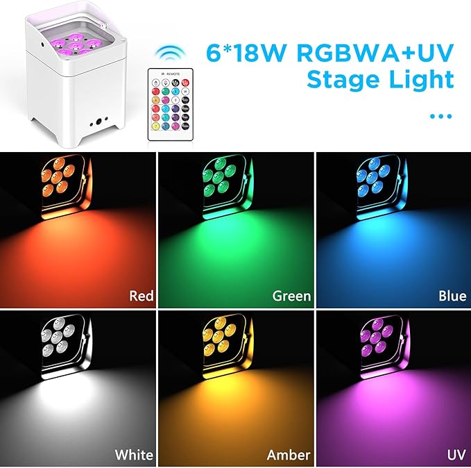 Battery Powered Stage Lights 6Pcs with Charging Case, 9600mAh Rechargeable Par Can Lights 6x18W RGBWA+UV APP/Remote/DMX512/Sound Activated, Uplights for Events Party Wedding DJ Concert Dance White