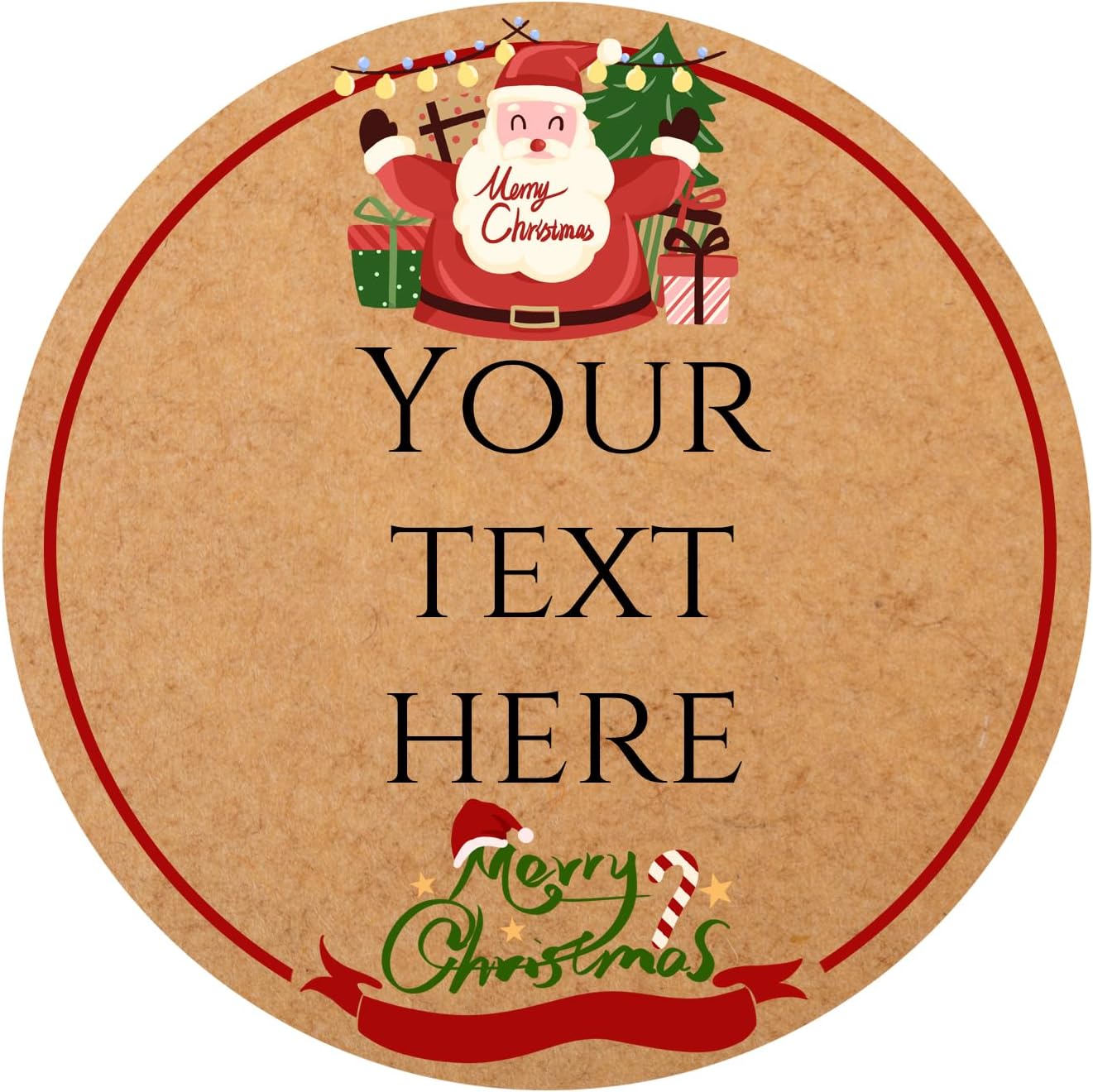 100-1000pcs Custom Stickers Merry Christmas Stickers Personalized Labels Adhesive Xmas Decorative Envelope Seals Stickers for Cards Gift Boxes(Round Kraft-7)