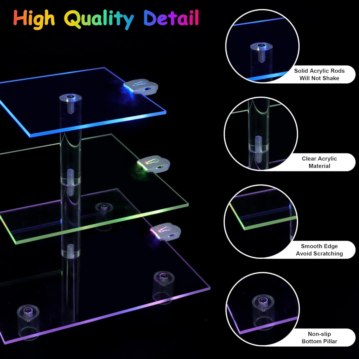 Cupcake Stand for 24 Cupcakes, 3 Tier Cupcake Holder with Rechargeable LED, 7 Colors Light Cupcake Tower, Acrylic Dessert Table Display Set for Weddings, Christmas, Birthday, Parties