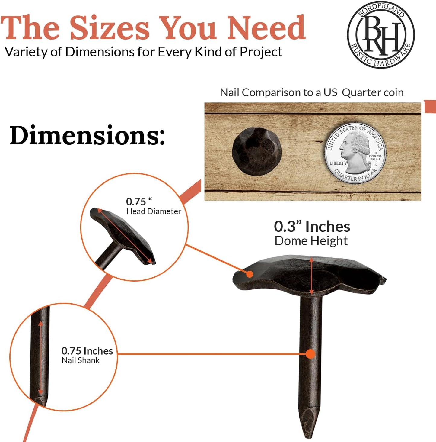 10 Pack 0.75" Round Head Iron Clavos Decorative Nails – Sealed Unfinished – Handmade Rustic Round Fasteners for Farmhouse Shutters, Faux Wood, Barn Doors, Shutters, Gates – Ornamental Wood Accent