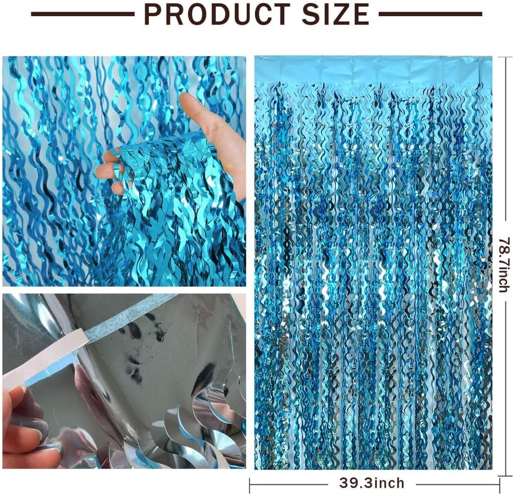 Wave Foil Fringe Curtain Blue Streamers Photo Backdrop Blue Birthday Party Supplies Frozen Birthday Ocean Themed Party Decorations Frozen Party Supplies Under The Sea Decorations