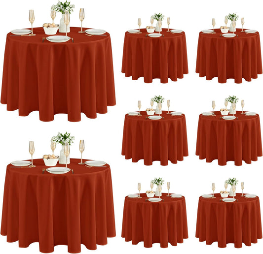Fitable 8 Pack Round Tablecloths: Stain Resistant Wrinkle Free Fall Table Clothes, Washable Reusable Polyester Table Covers for Wedding Thanksgiving Party Birthday Banquet Reception(Rust, 120 Inch)