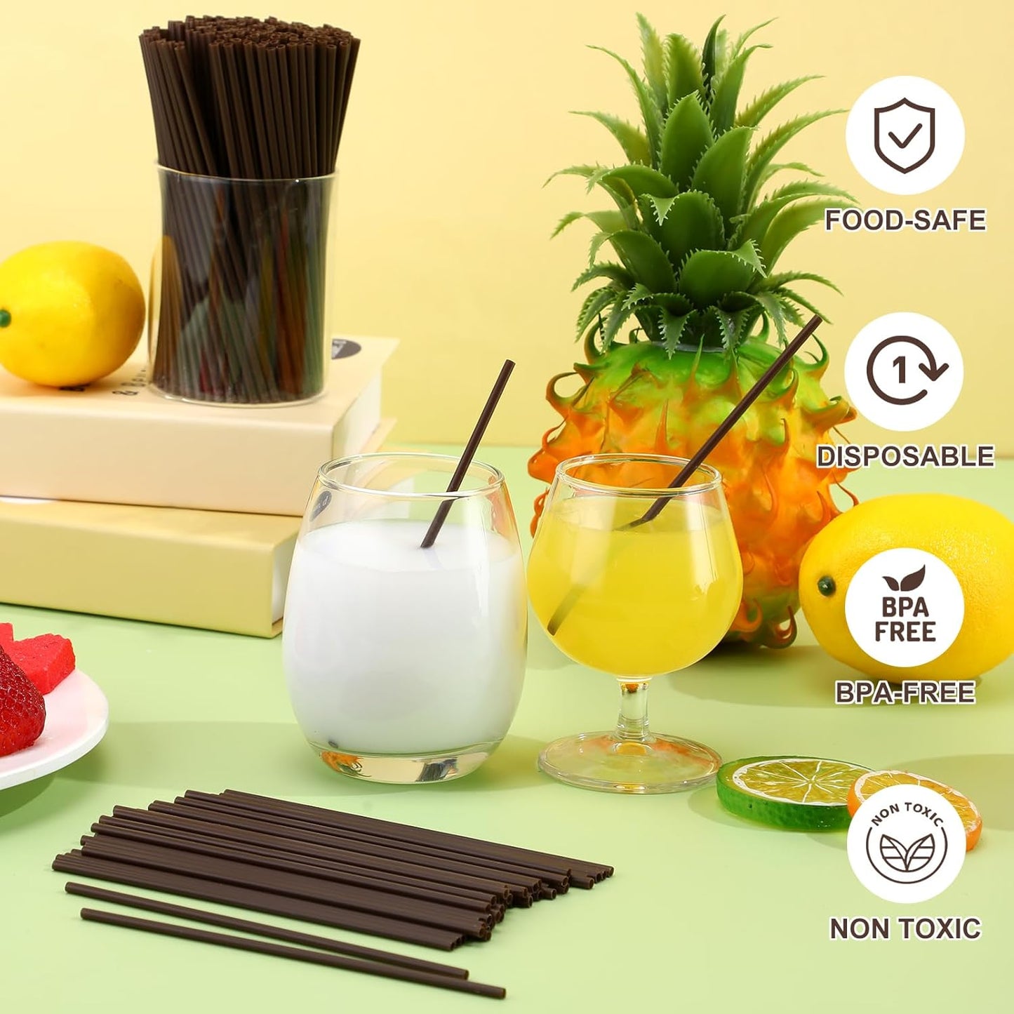 6000 Count Coffee Cocktail Stirrers Straws Disposable Plastic Sip Stir Sticks Cocktail Drink Stirrers Sticks Cups Straws for Bars Juice Drinking(Coffee,5 Inch)