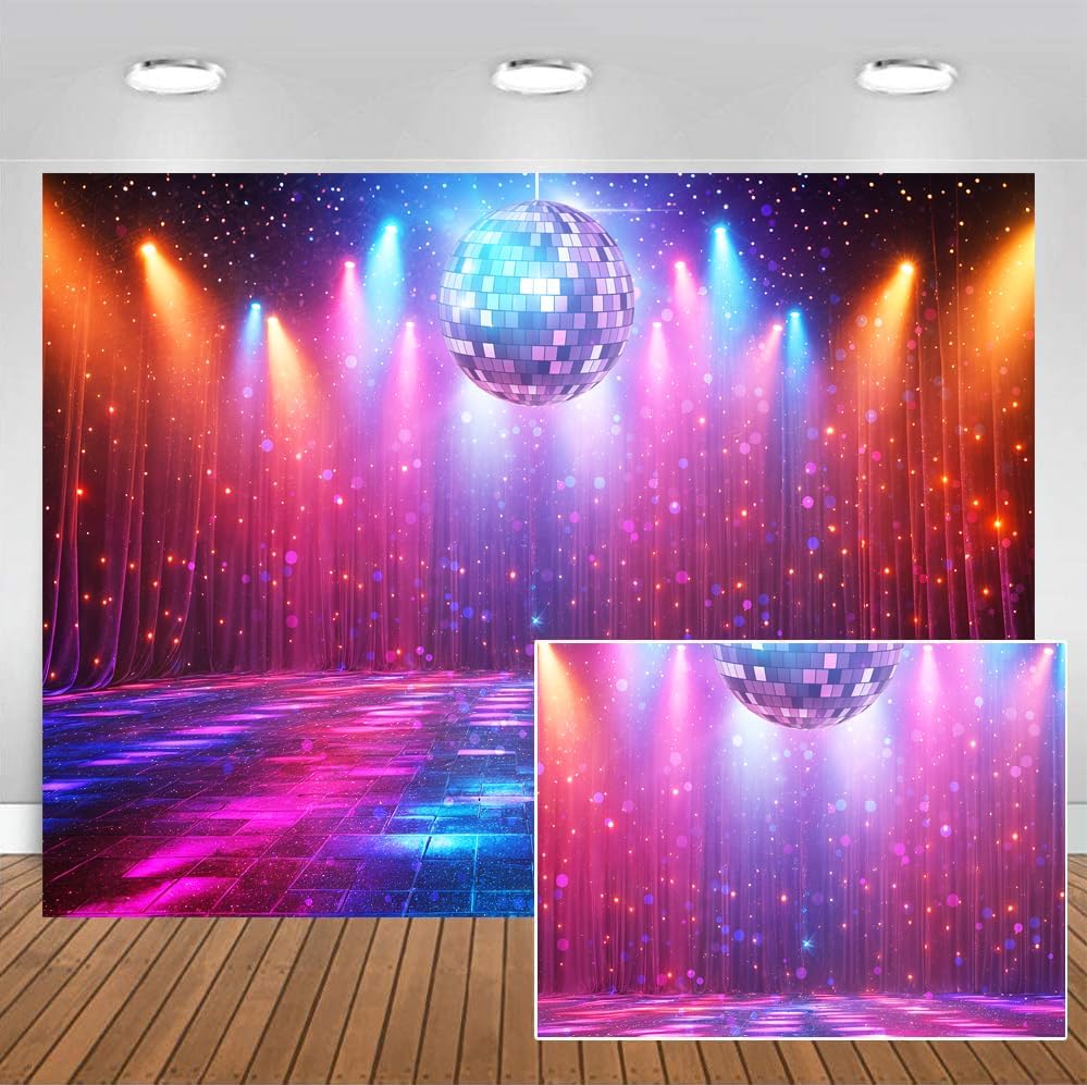 Disco Decorations Backdrop, Retro Glow Party 70s 80s 90s Theme Stage Dance Background Disco Party Decoration, Polyester Banner PartyBackdrop for Birthday Prom Portrait Photo Props 20x10ft