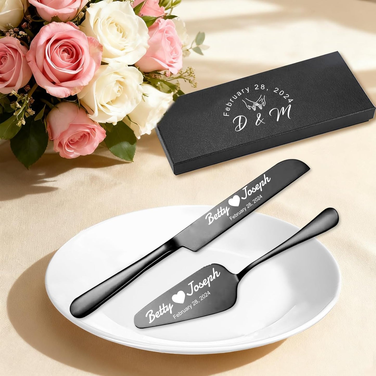 Personalized Wedding Cake Knife and Server Set Stainless Steel Cake Cutter Server Engraved Cake Cutting Set for Wedding Anniversary Engagement Birthday Gifts
