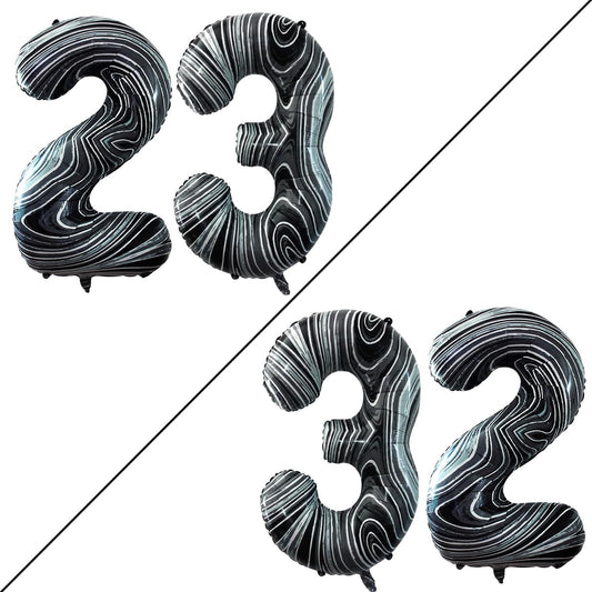 GOER Number 23 Balloons for 23rd Birthday Party Decorations,42 Inch Jumbo Foil Helium 32 Balloons for 32nd Birthday Party Decoration (Marble Black)