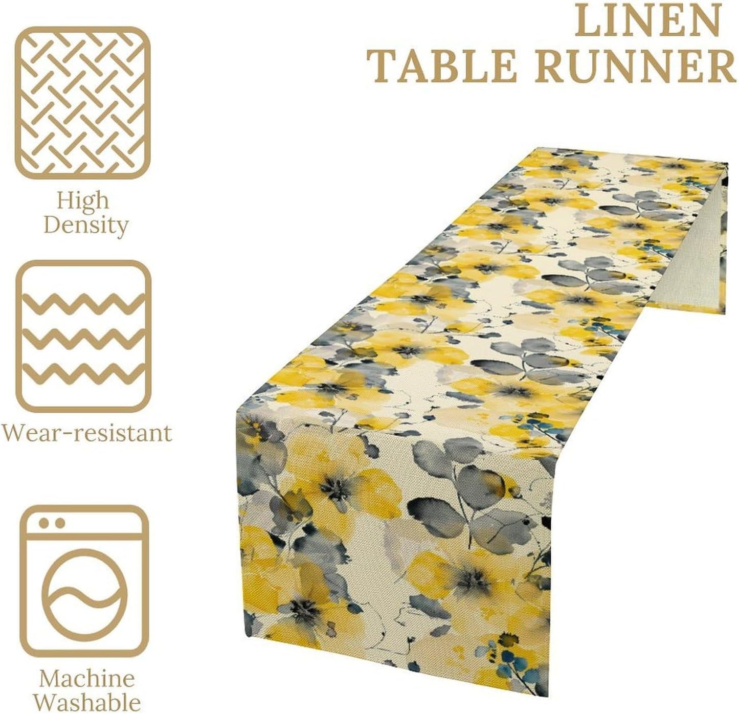 Floral Table Runner,Yellow Flowers Spring Print Table Cloth Kitchen Dining Table Home Party Decoration 13x36 Inch